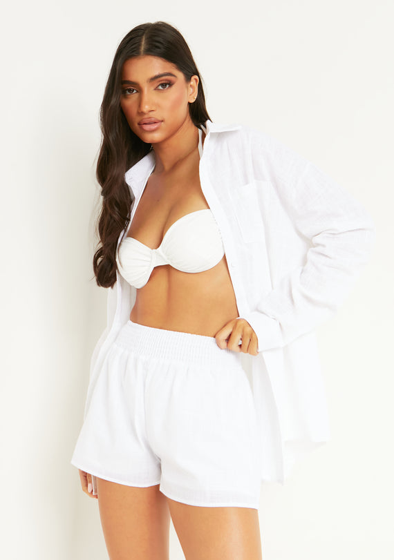 missyempire Maleah White Linen Sheered High Waist Shorts