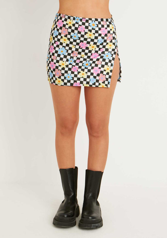 Missyempire Marlin Multi Printed Rib Micro Mini Skirt