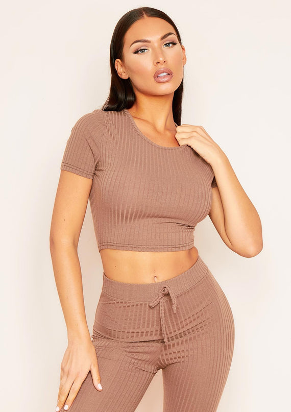 Missyempire Mary Mocha Mix & Match Rib Cropped T-Shirt
