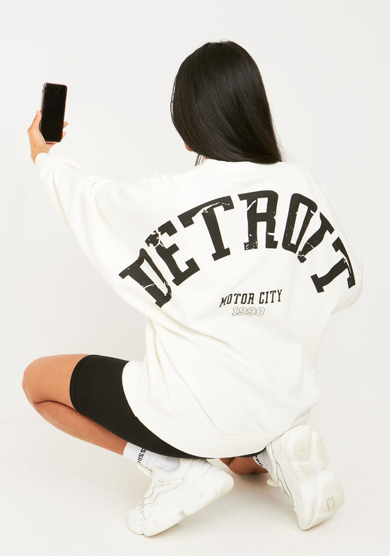 Missyempire Maxine White Detroit Printed Oversized Sweater