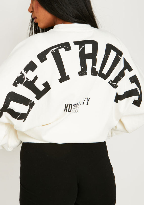 Missyempire Maxine White Detroit Printed Oversized Sweater