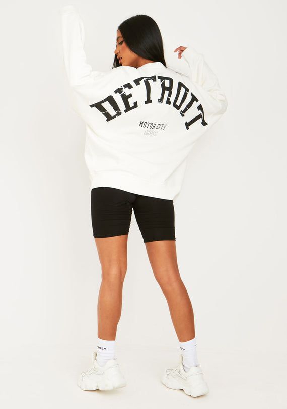 missyempire Maxine White Detroit Printed Oversized Sweater