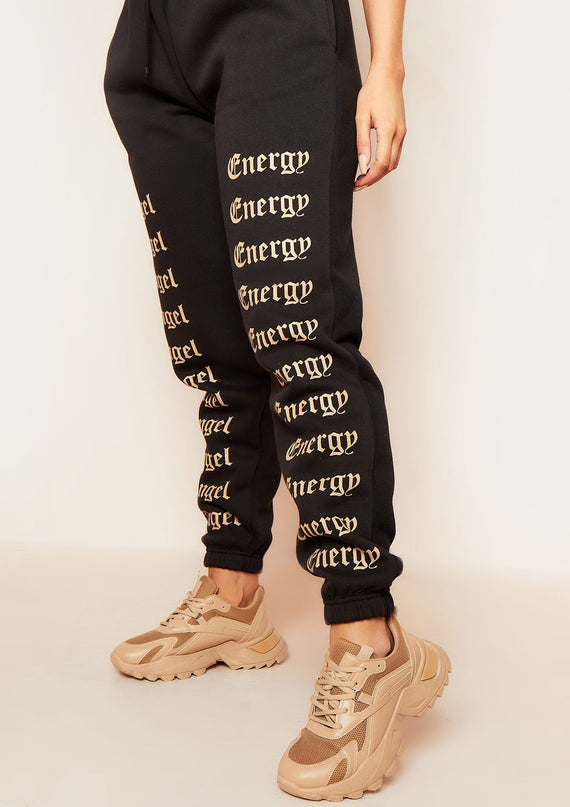 Missyempire Melila Black And Beige Angel Energy Slogan Joggers