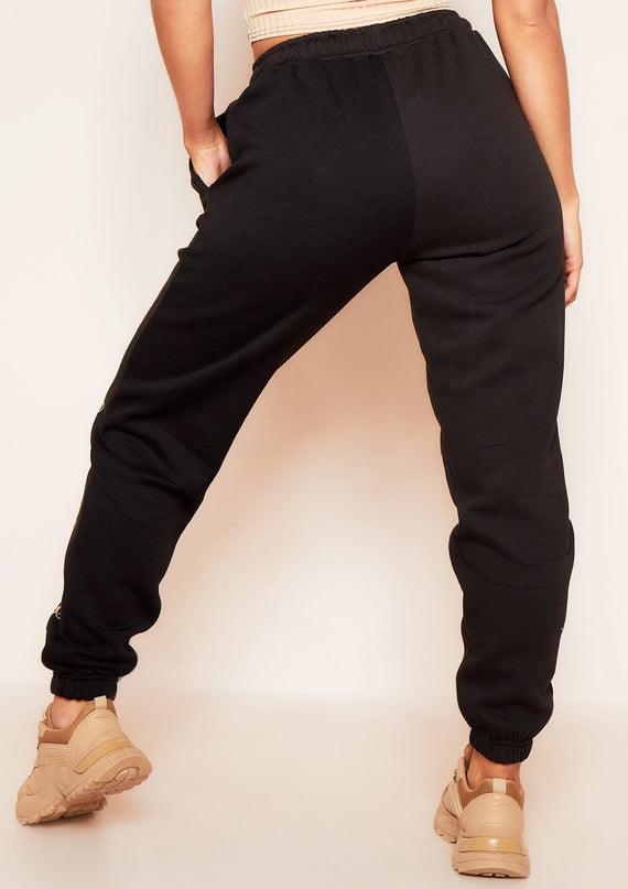Missyempire Melila Black And Beige Angel Energy Slogan Joggers