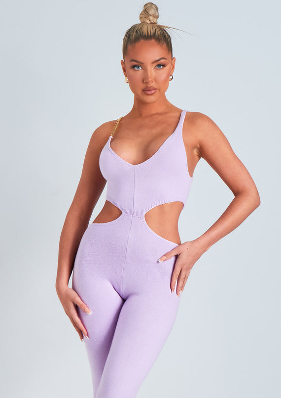 Missyempire Micaela Lilac Chain Strap Knitted Jumpsuit