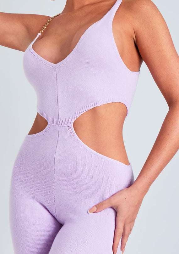 Missyempire Micaela Lilac Chain Strap Knitted Jumpsuit