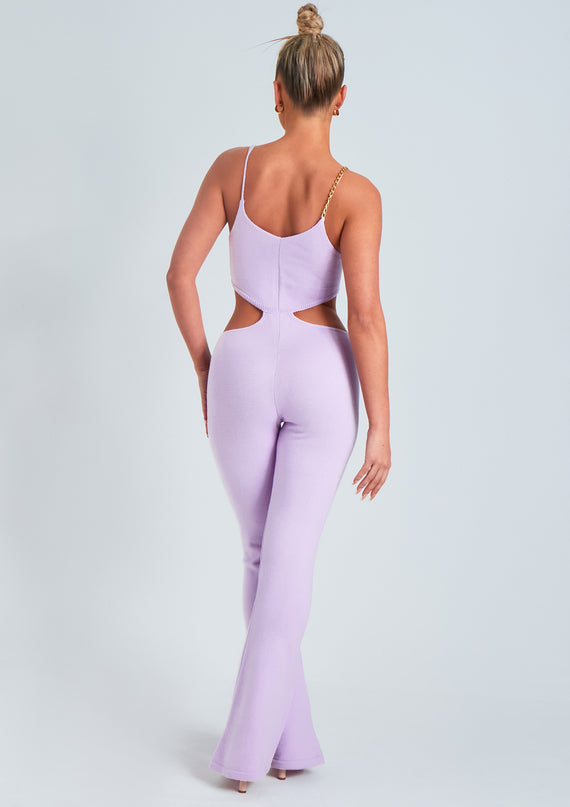 Missyempire Micaela Lilac Chain Strap Knitted Jumpsuit
