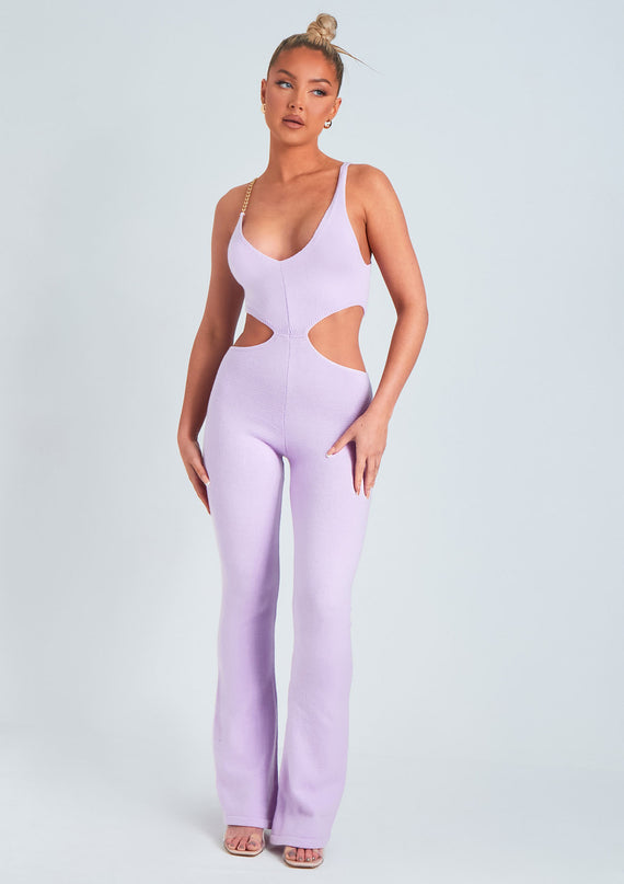 missyempire Micaela Lilac Chain Strap Knitted Jumpsuit
