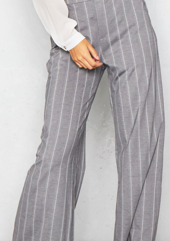 Missyempire Michelle Grey Pinstripe Wide Leg Trousers
