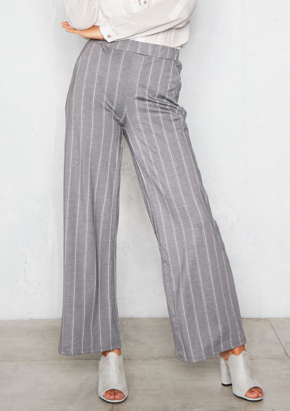 missyempire Michelle Grey Pinstripe Wide Leg Trousers