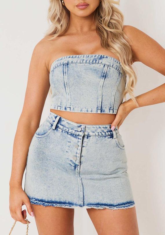 Missyempire Miley Light Blue Washed Denim Corset Top