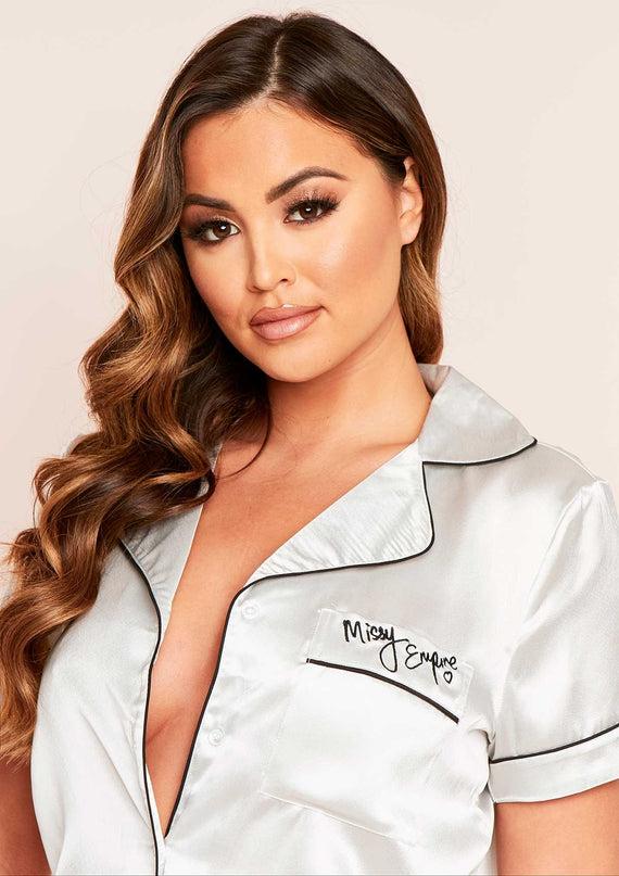 Missyempire Miley White Missy Empire Piping Detail Shorts Pyjama Set