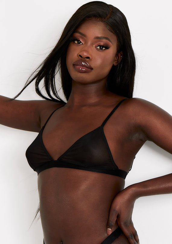 Missyempire Minnie Black Sheer Power Mesh Strappy Triangle Lingerie Bra