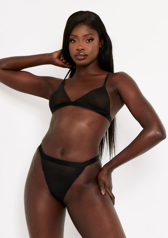 missyempire Minnie Black Sheer Power Mesh Strappy Triangle Lingerie Bra