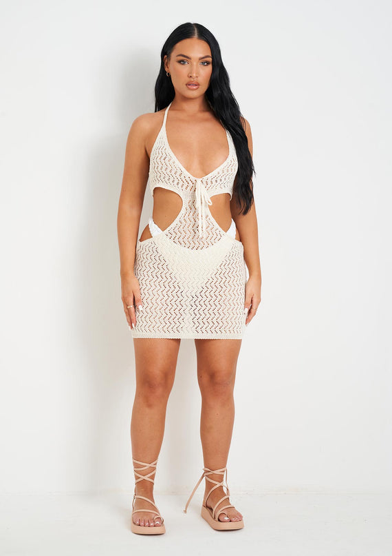 Missyempire Aarya Cream Knit Cut Out Mini Dress