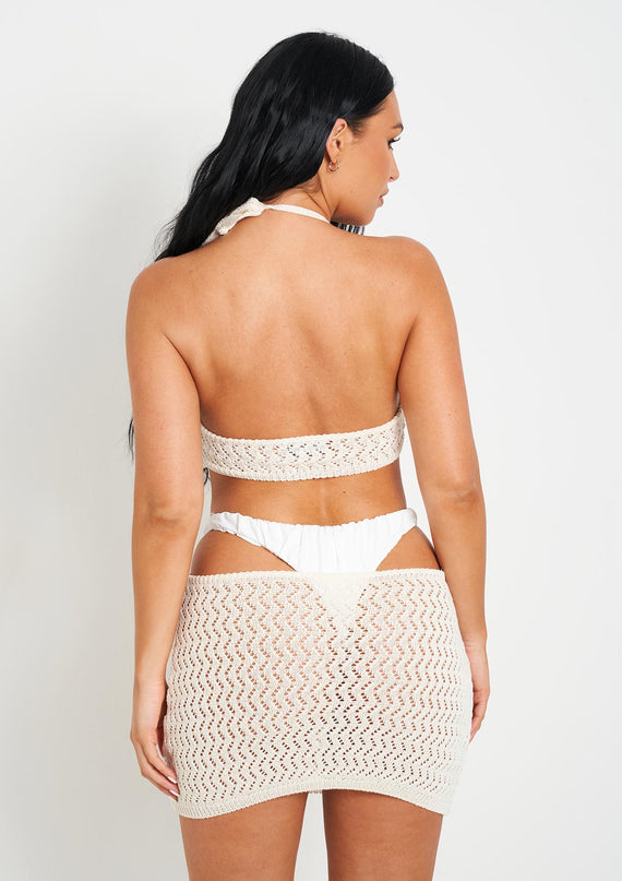 Missyempire Aarya Cream Knit Cut Out Mini Dress