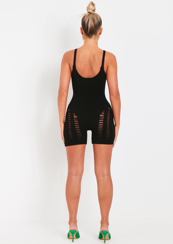Missyempire Adalynn Black Laddered Knitted Unitard