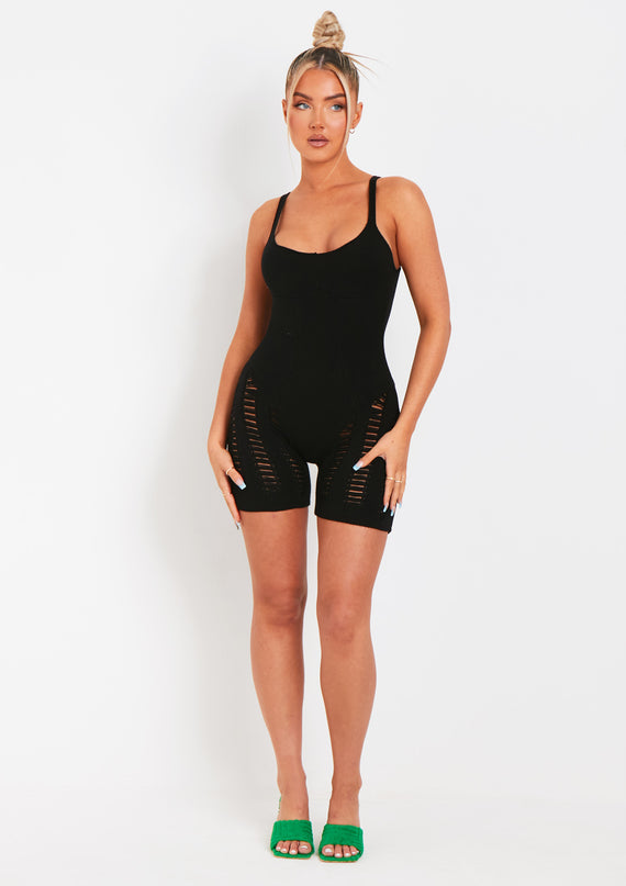 Missyempire Adalynn Black Laddered Knitted Unitard