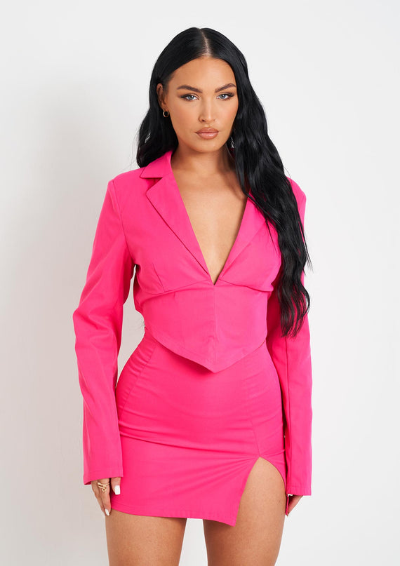 Missyempire Adeline Pink Woven Slit Mini Skirt