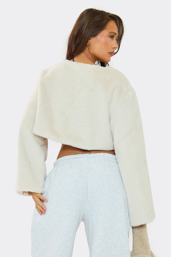 Missyempire Alana Cream Cropped Faux Fur Jumper