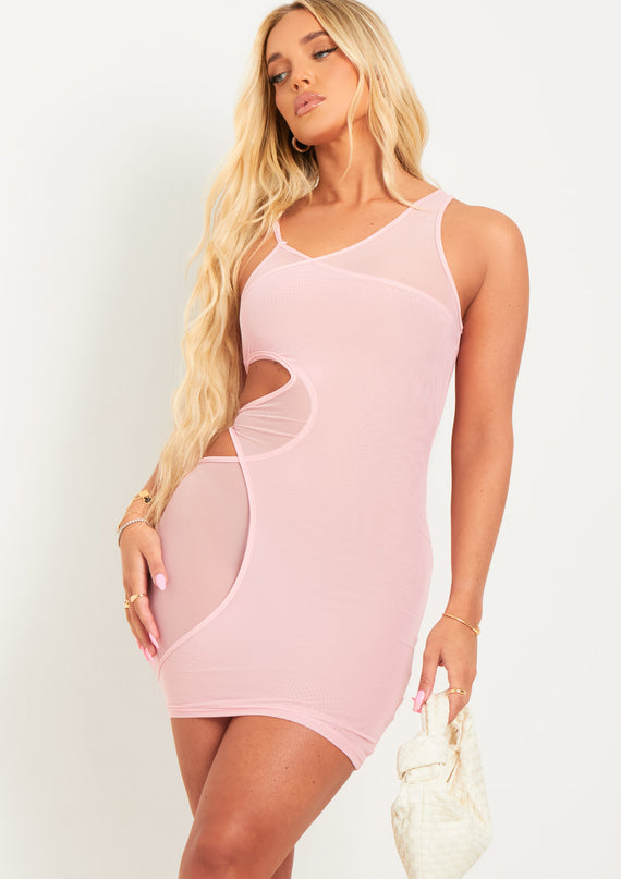 missyempire Alana Pink Mesh Overlay Mini Dress
