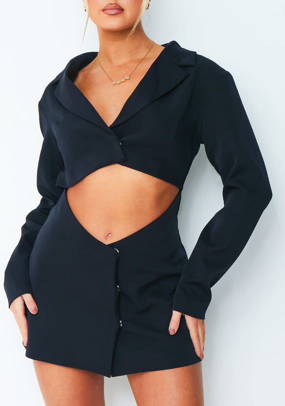 Missyempire Aliyah Navy Cut Out Blazer Dress