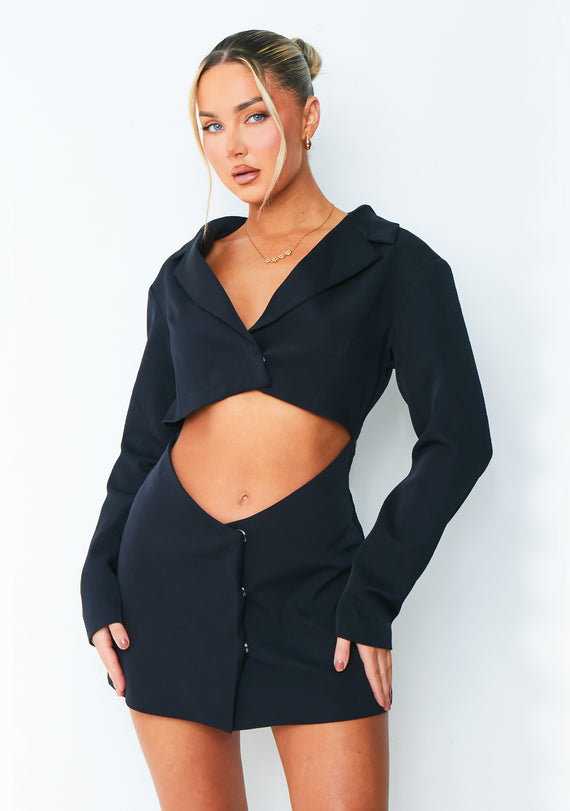 missyempire Aliyah Navy Cut Out Blazer Dress