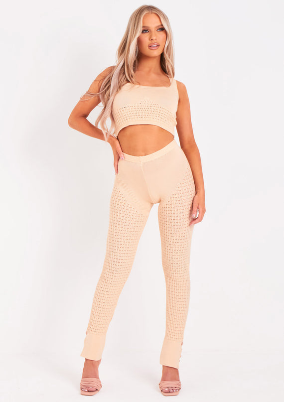 Missyempire Alma Beige Fine Knit Leggings