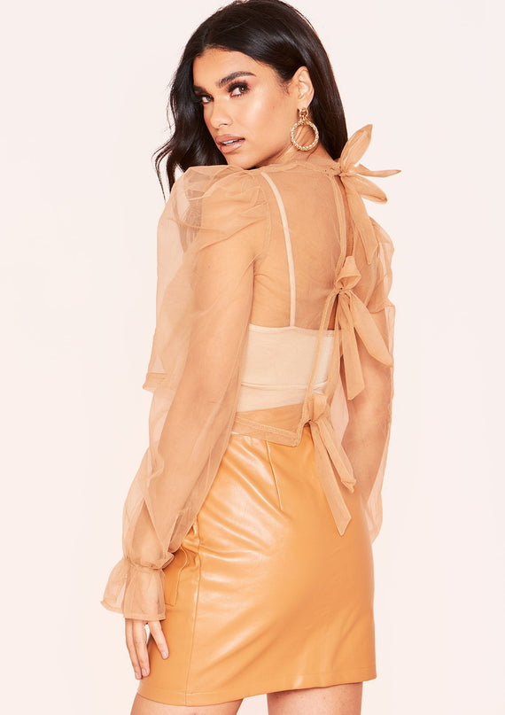 missyempire Amari Nude Mesh Tie Back Top