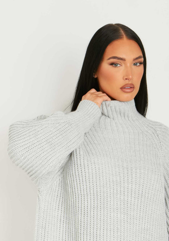 Missyempire Amie Grey Chunky Knit Jumper Dress