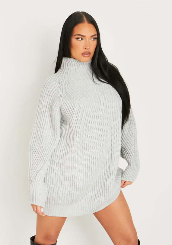 missyempire Amie Grey Chunky Knit Jumper Dress