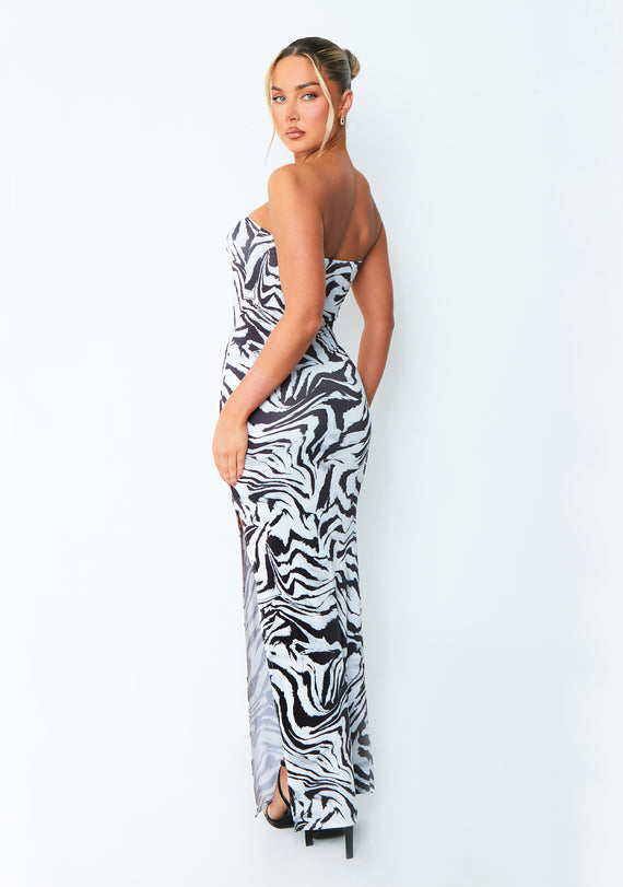 Missyempire Angel Zebra Printed Bandeau Maxi Dress