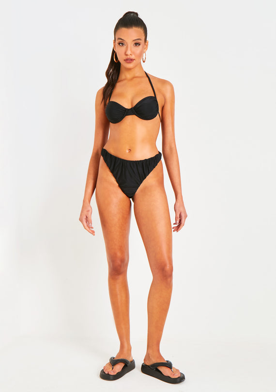 Missyempire Aston Black Ruched Bikini Thong