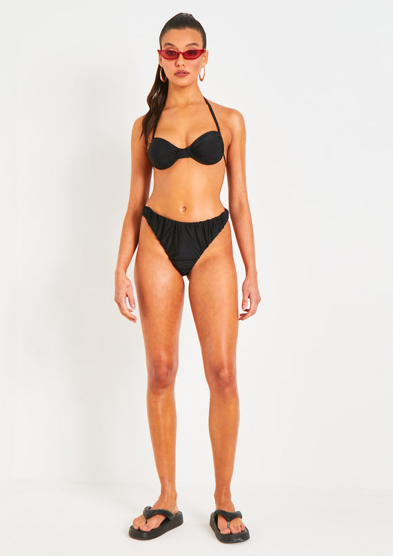 missyempire Aston Black Ruched Bikini Thong