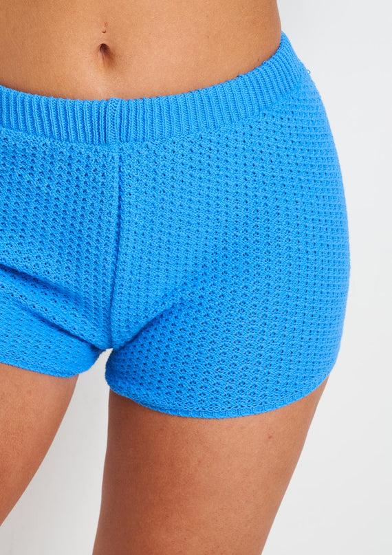 Missyempire Athena Blue Crochet Knit Short