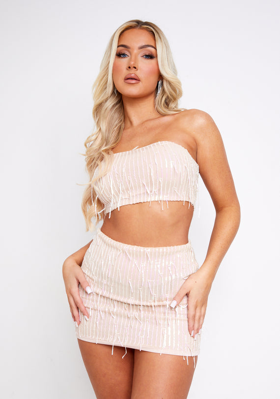 Missyempire Athena Gold Tassel Sequin Bandeau Top