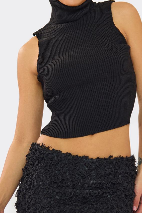Missyempire Avril Black High Neck Knitted Vest
