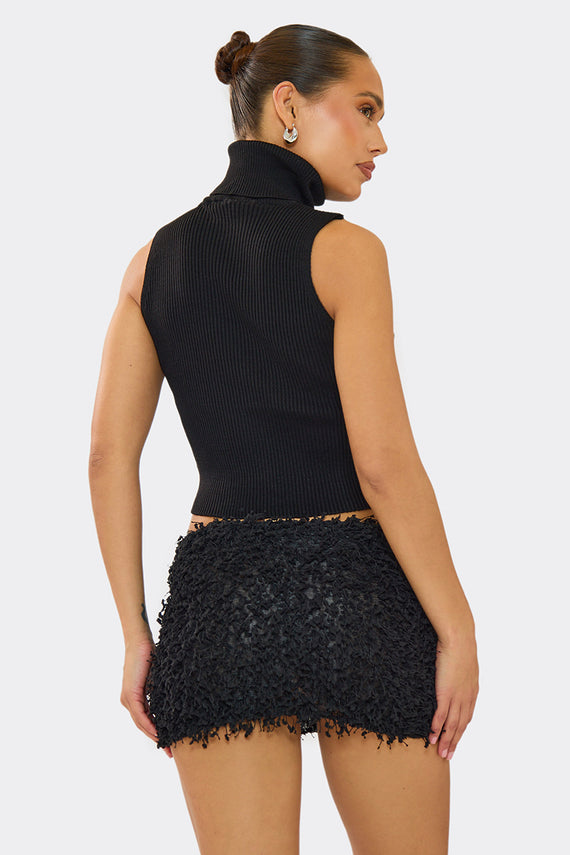 Missyempire Avril Black High Neck Knitted Vest
