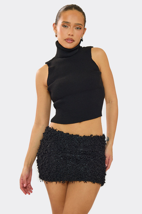 missyempire Avril Black High Neck Knitted Vest