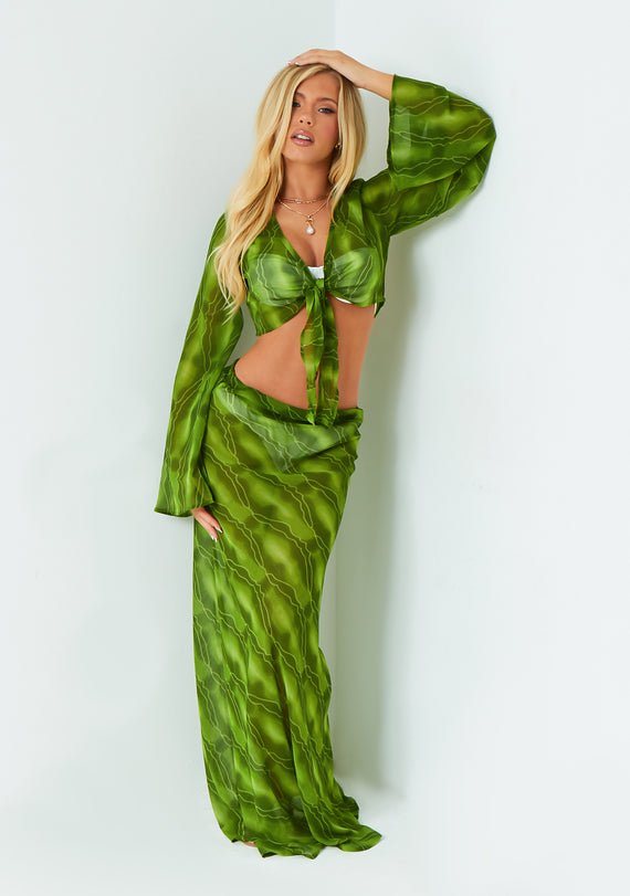 Missyempire Ayla Green Wide Sleeve Tie Front Top