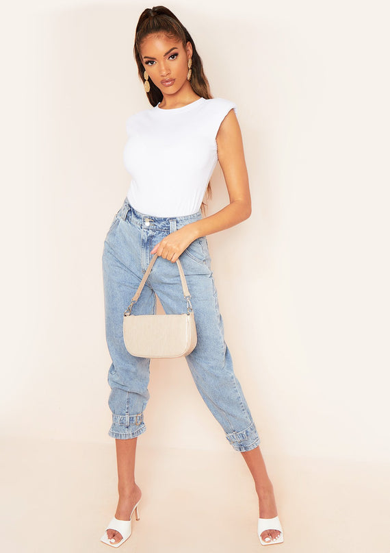 Missyempire Bella Buckle Mid Wash Denim Jeans