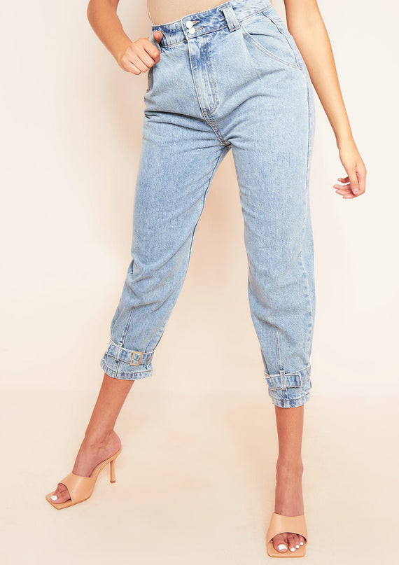 missyempire Bella Buckle Mid Wash Denim Jeans