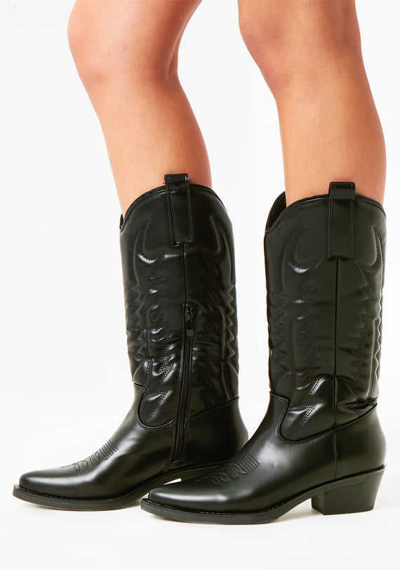 missyempire Bethanie Black Cowboy Boots