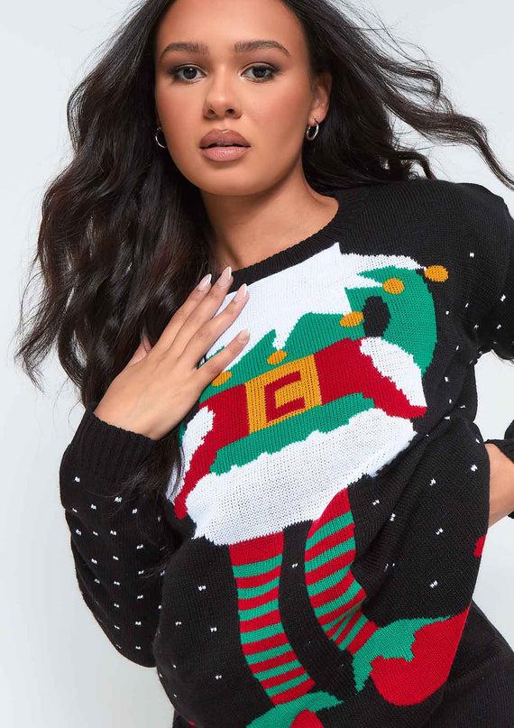 Missyempire Black Elf Knitted Christmas Jumper