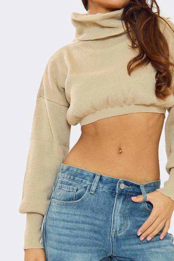 Missyempire Brylee Beige Cropped Knitted Jumper