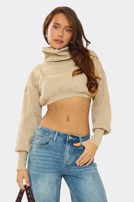 missyempire Brylee Beige Cropped Knitted Jumper