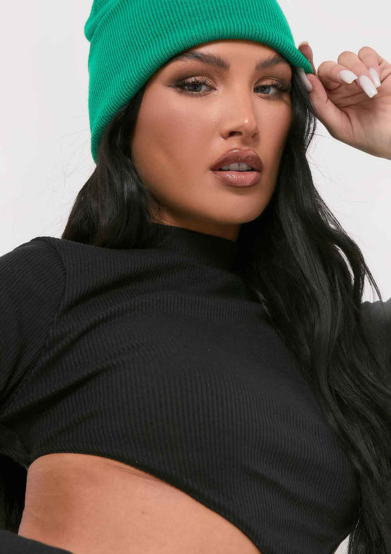 missyempire Cali Green Rib Basic Beanie Hat
