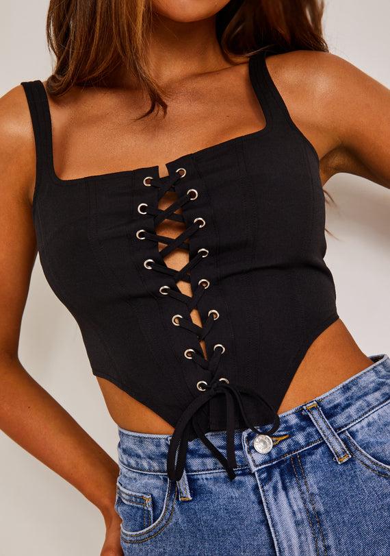 Missyempire Carlee Black Lace Up Corset Top
