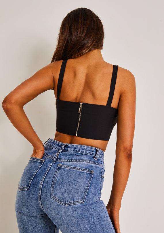 Missyempire Carlee Black Lace Up Corset Top