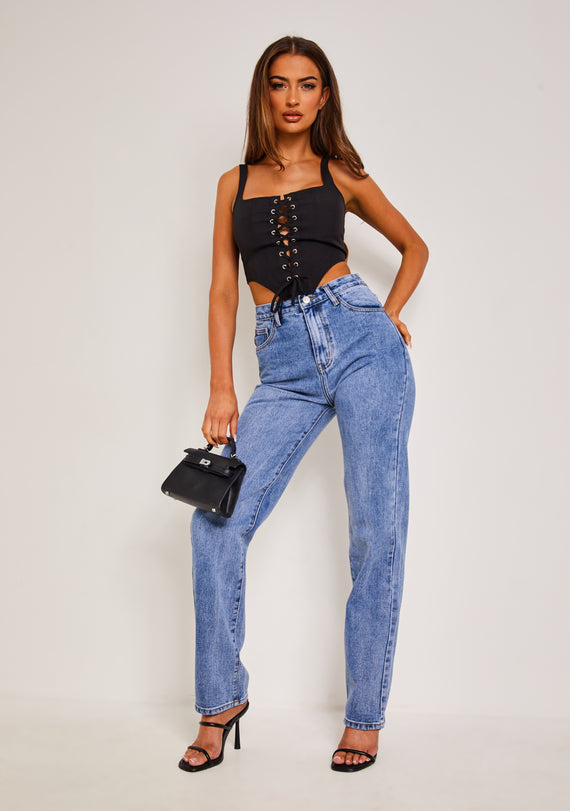 Missyempire Carlee Black Lace Up Corset Top